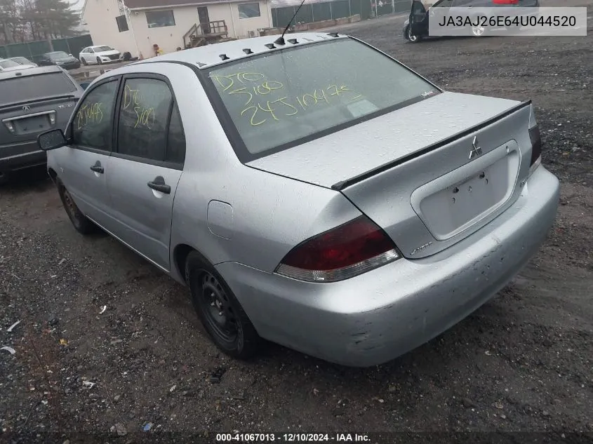 2004 Mitsubishi Lancer Es VIN: JA3AJ26E64U044520 Lot: 41067013