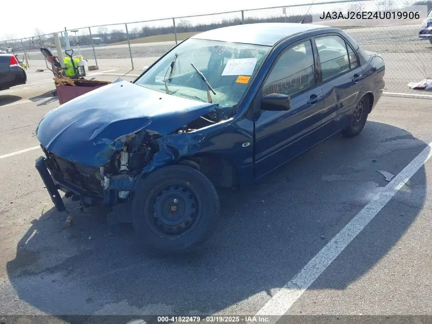 2004 Mitsubishi Lancer Es VIN: JA3AJ26E24U019906 Lot: 41822479