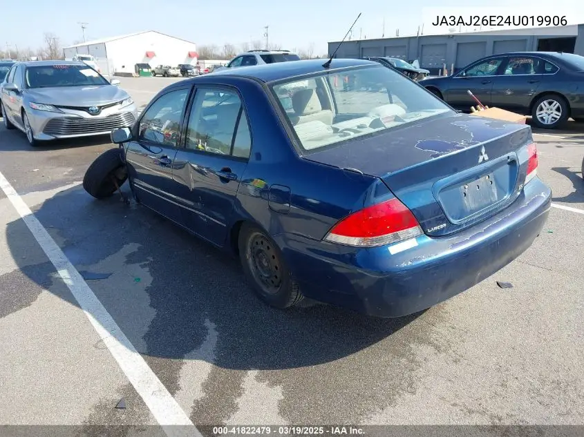 2004 Mitsubishi Lancer Es VIN: JA3AJ26E24U019906 Lot: 41822479