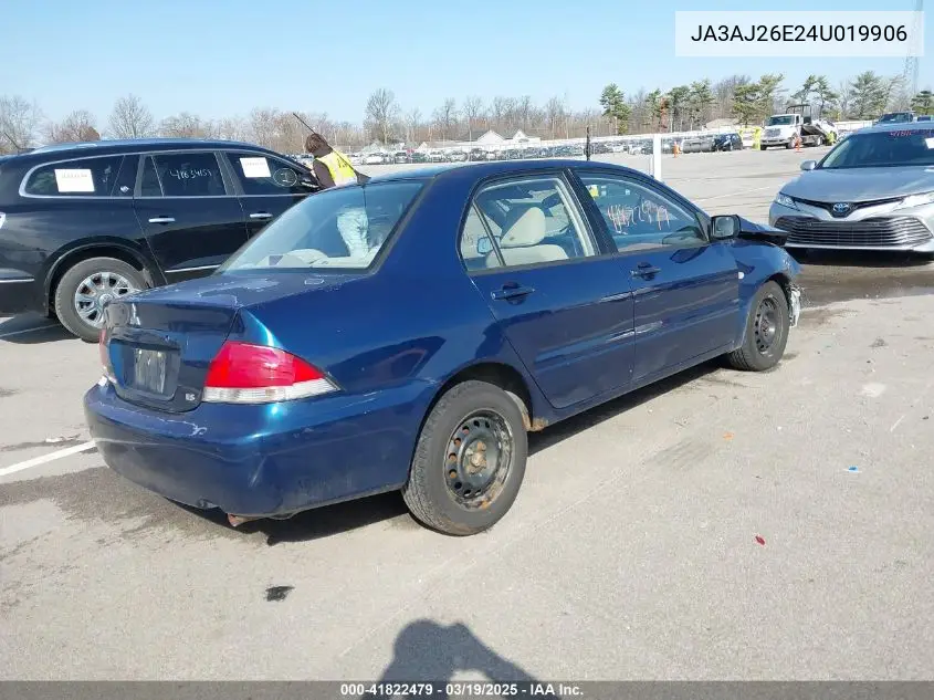 2004 Mitsubishi Lancer Es VIN: JA3AJ26E24U019906 Lot: 41822479