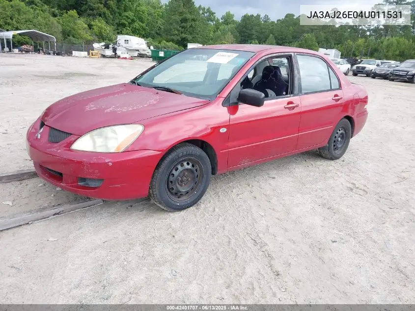 2004 Mitsubishi Lancer Es VIN: JA3AJ26E04U011531 Lot: 42401707