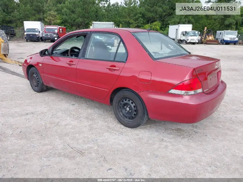 2004 Mitsubishi Lancer Es VIN: JA3AJ26E04U011531 Lot: 42401707