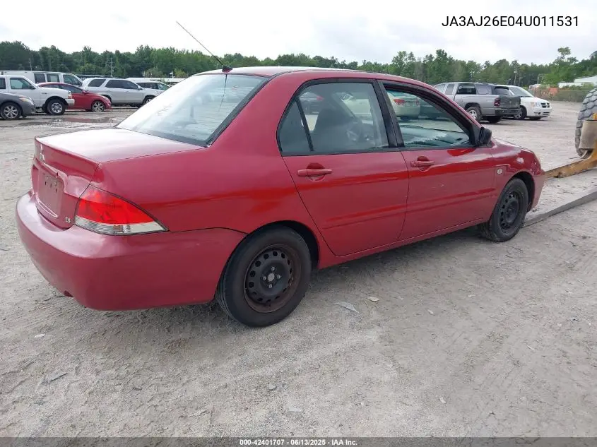 2004 Mitsubishi Lancer Es VIN: JA3AJ26E04U011531 Lot: 42401707