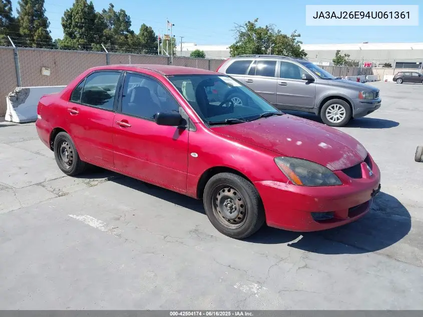 2004 Mitsubishi Lancer Es VIN: JA3AJ26E94U061361 Lot: 42504174
