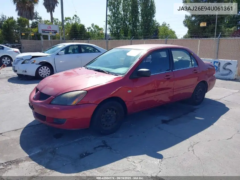 2004 Mitsubishi Lancer Es VIN: JA3AJ26E94U061361 Lot: 42504174
