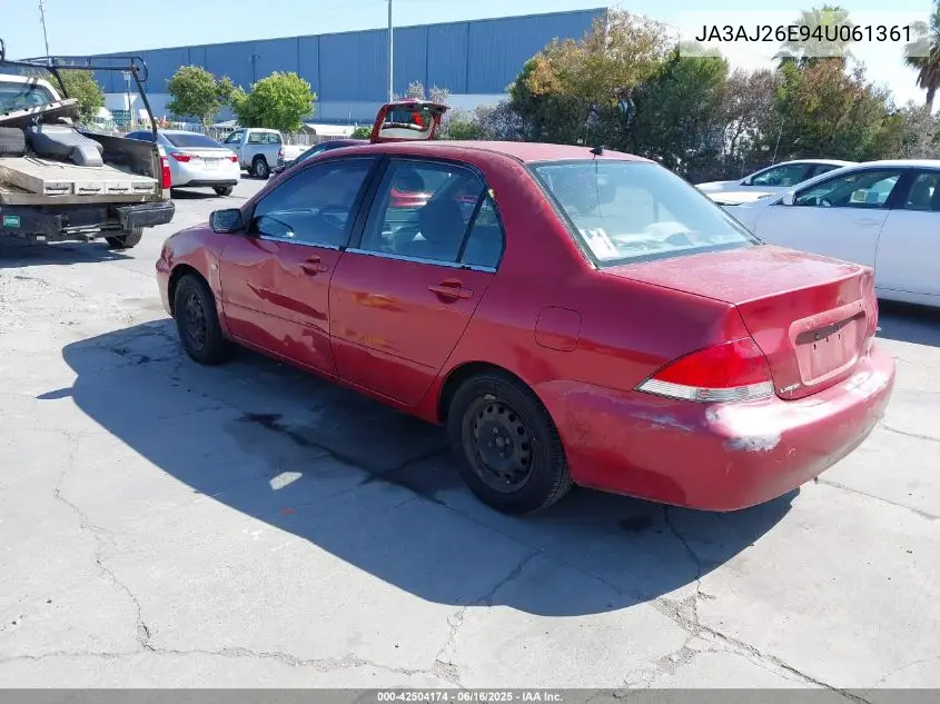 2004 Mitsubishi Lancer Es VIN: JA3AJ26E94U061361 Lot: 42504174