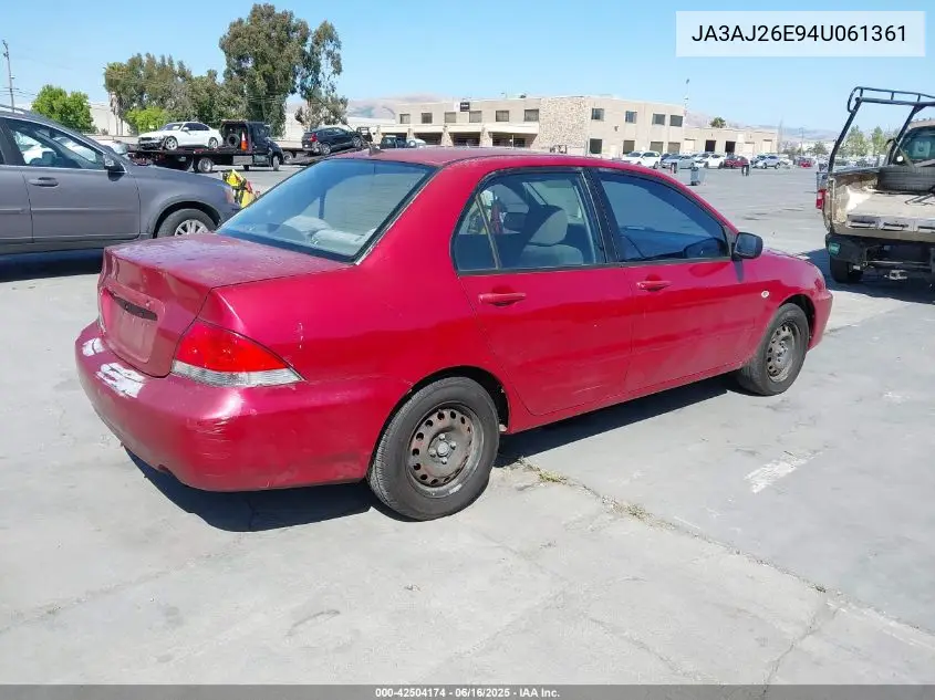 2004 Mitsubishi Lancer Es VIN: JA3AJ26E94U061361 Lot: 42504174