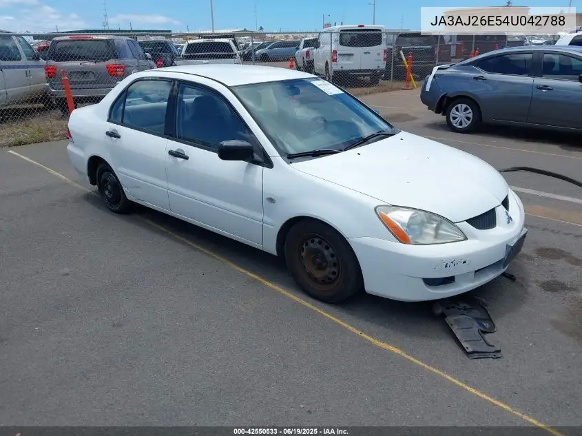 2004 Mitsubishi Lancer Es VIN: JA3AJ26E54U042788 Lot: 42550533