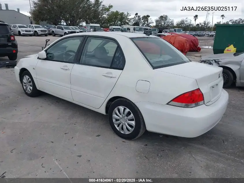 2005 Mitsubishi Lancer Es VIN: JA3AJ26E35U025117 Lot: 41634961