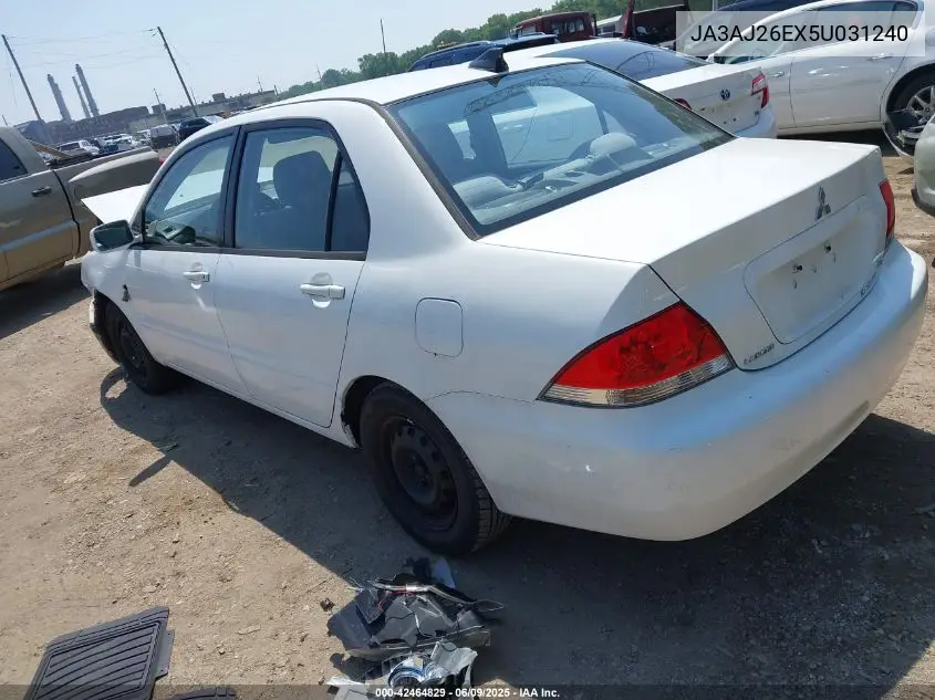 2005 Mitsubishi Lancer Es VIN: JA3AJ26EX5U031240 Lot: 42464829