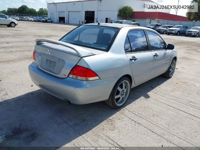 2005 Mitsubishi Lancer Es VIN: JA3AJ26EX5U042982 Lot: 42576403
