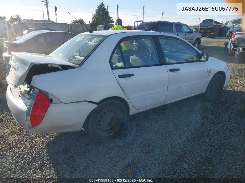 2006 Mitsubishi Lancer Es/Se VIN: JA3AJ26E16U057775 Lot: 41559133