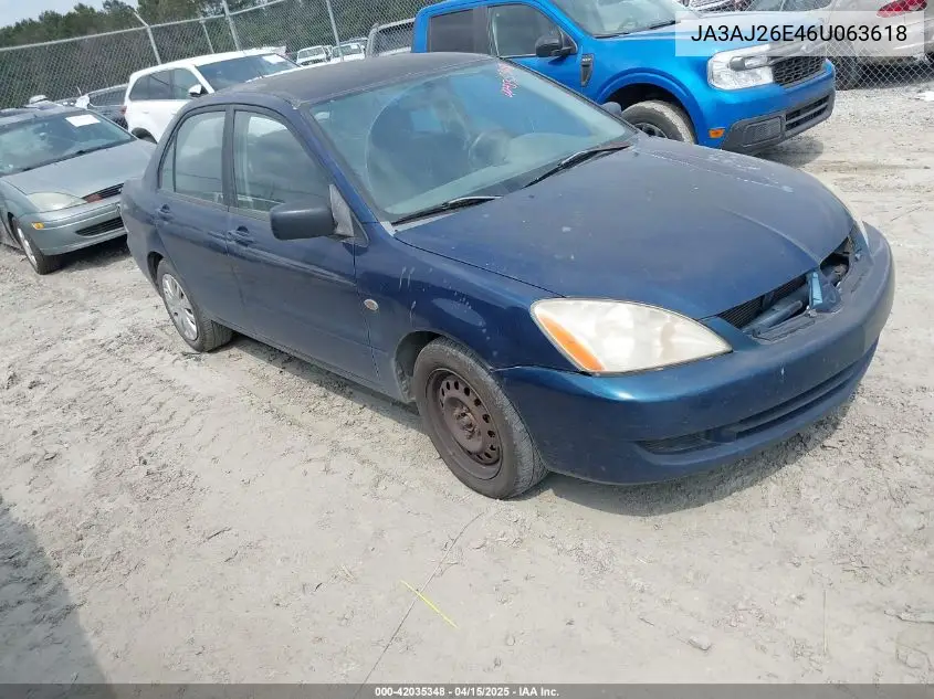 2006 Mitsubishi Lancer Es/Se VIN: JA3AJ26E46U063618 Lot: 42035348