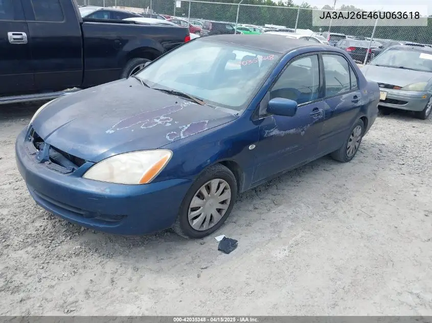 2006 Mitsubishi Lancer Es/Se VIN: JA3AJ26E46U063618 Lot: 42035348