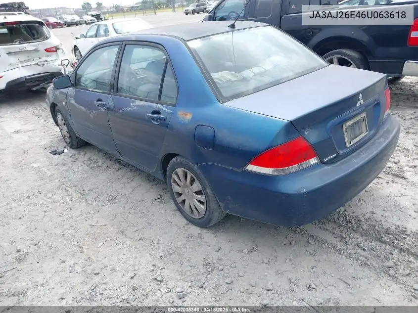 2006 Mitsubishi Lancer Es/Se VIN: JA3AJ26E46U063618 Lot: 42035348