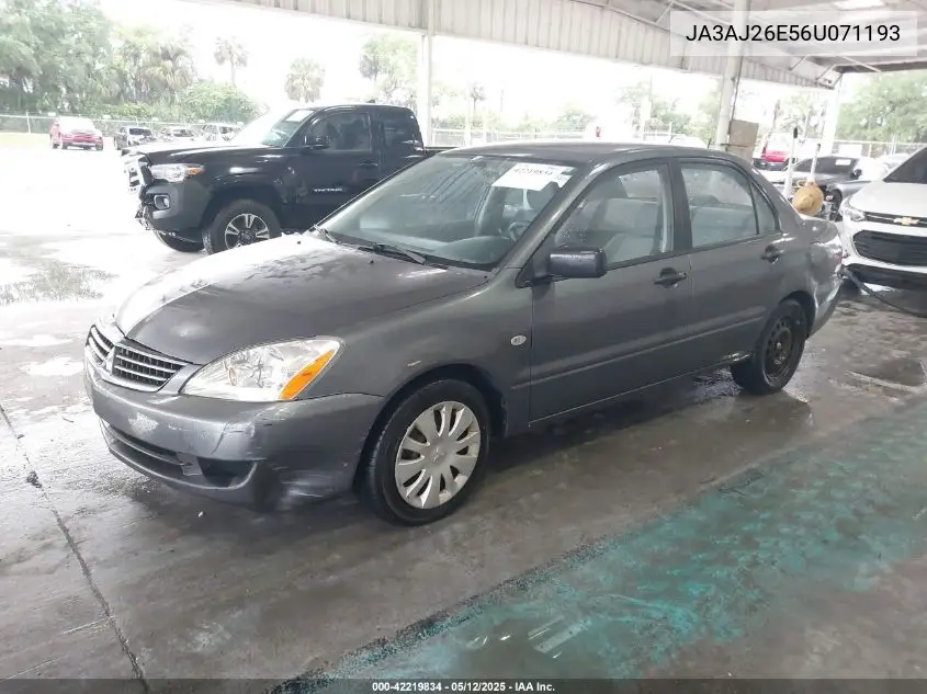 2006 Mitsubishi Lancer Es/Se VIN: JA3AJ26E56U071193 Lot: 42219834