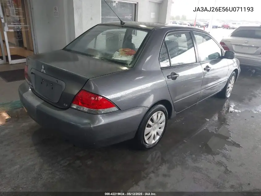 2006 Mitsubishi Lancer Es/Se VIN: JA3AJ26E56U071193 Lot: 42219834