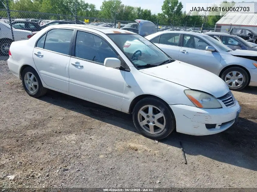 2006 Mitsubishi Lancer Es/Se VIN: JA3AJ26E16U062703 Lot: 42244328