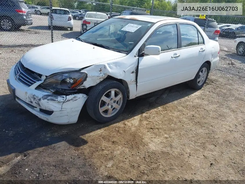 2006 Mitsubishi Lancer Es/Se VIN: JA3AJ26E16U062703 Lot: 42244328