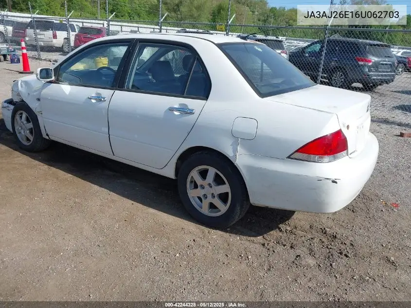 2006 Mitsubishi Lancer Es/Se VIN: JA3AJ26E16U062703 Lot: 42244328