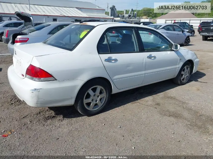 2006 Mitsubishi Lancer Es/Se VIN: JA3AJ26E16U062703 Lot: 42244328