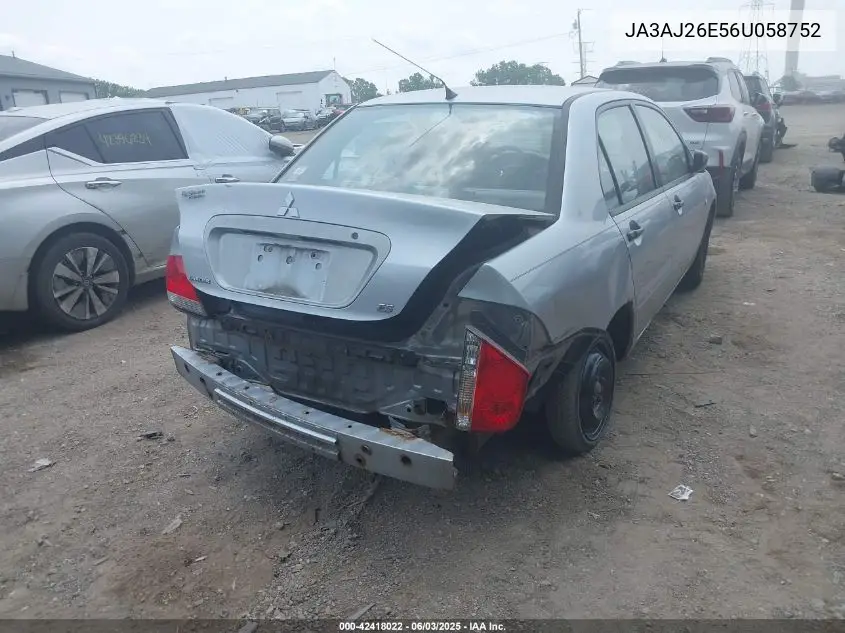 2006 Mitsubishi Lancer Es/Se VIN: JA3AJ26E56U058752 Lot: 42418022