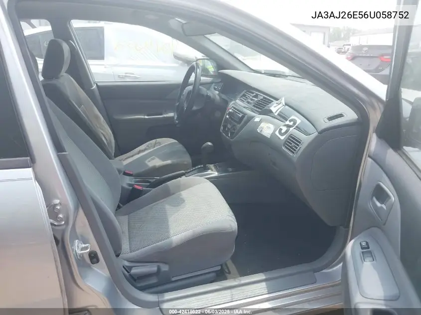 2006 Mitsubishi Lancer Es/Se VIN: JA3AJ26E56U058752 Lot: 42418022