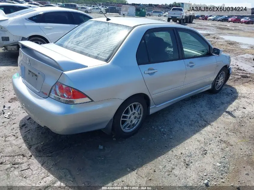 2006 Mitsubishi Lancer Oz Rally VIN: JA3AJ86EX6U034224 Lot: 42458086