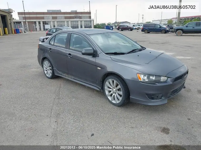 2008 Mitsubishi Lancer Gts VIN: JA3AU86U38U605702 Lot: 20212012