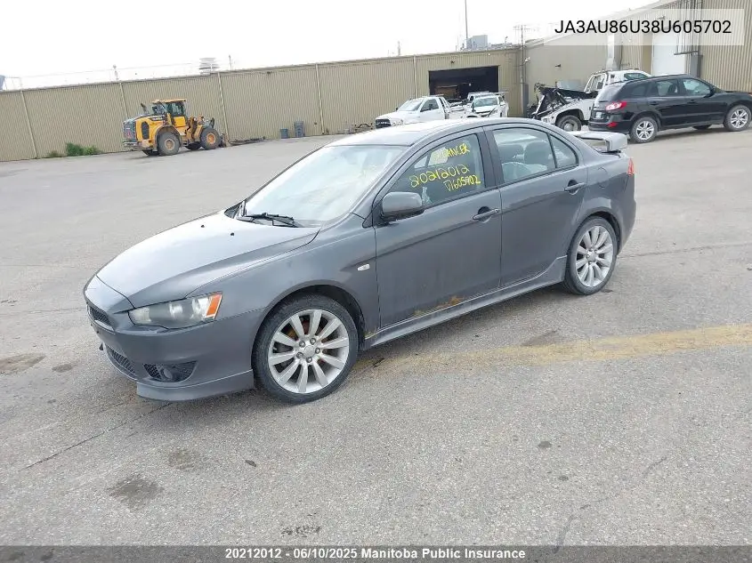2008 Mitsubishi Lancer Gts VIN: JA3AU86U38U605702 Lot: 20212012