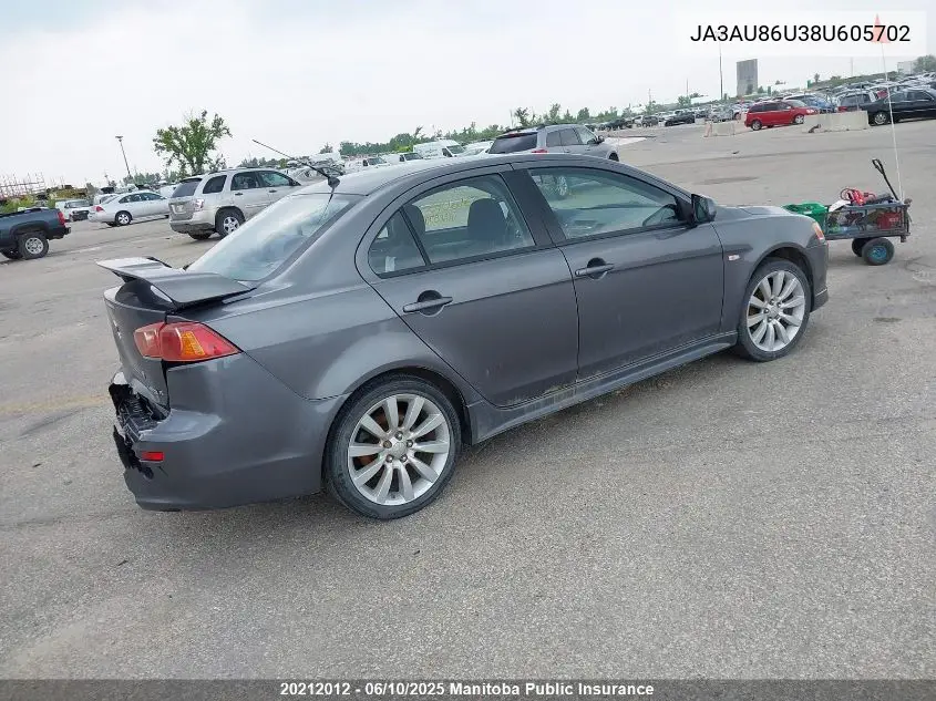 2008 Mitsubishi Lancer Gts VIN: JA3AU86U38U605702 Lot: 20212012