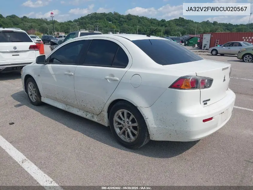 2012 Mitsubishi Lancer Se VIN: JA32V2FW0CU020567 Lot: 42392482