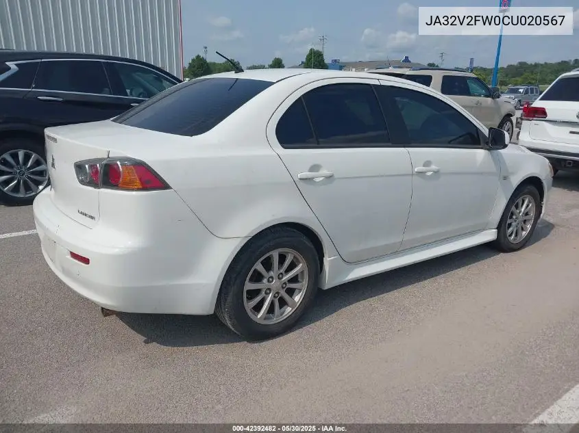 2012 Mitsubishi Lancer Se VIN: JA32V2FW0CU020567 Lot: 42392482