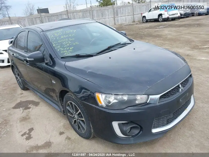 2017 Mitsubishi Lancer Es/Gts/Se Anniversary Edition/Se Black Edition/Se Ltd VIN: JA32V2FW3HU600550 Lot: 12301597