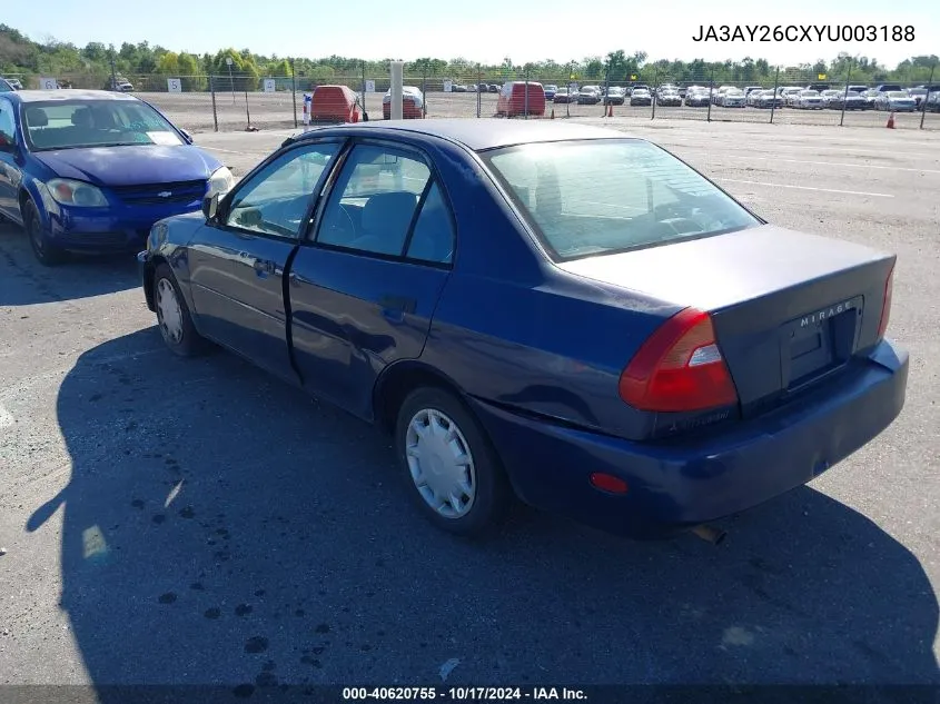 2000 Mitsubishi Mirage De VIN: JA3AY26CXYU003188 Lot: 40620755