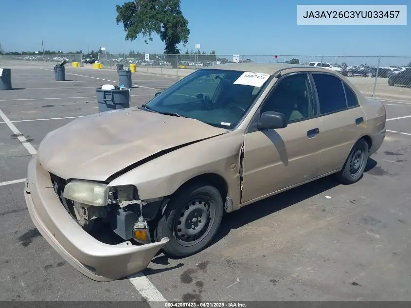 2000 Mitsubishi Mirage De VIN: JA3AY26C3YU033457 Lot: 42087423