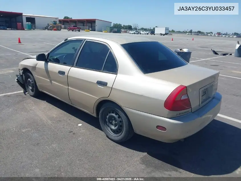 2000 Mitsubishi Mirage De VIN: JA3AY26C3YU033457 Lot: 42087423