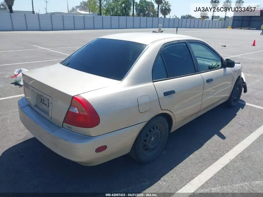 2000 Mitsubishi Mirage De VIN: JA3AY26C3YU033457 Lot: 42087423