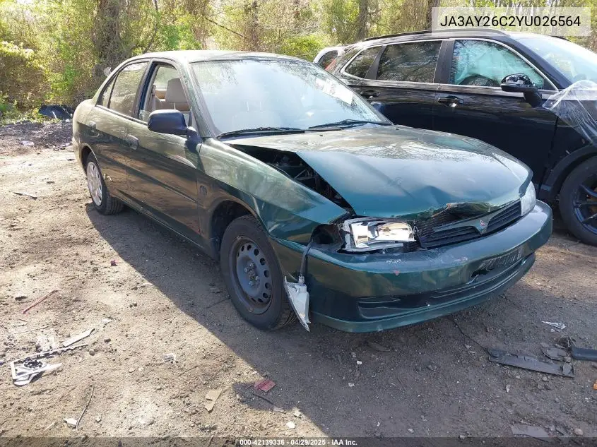 2000 Mitsubishi Mirage De VIN: JA3AY26C2YU026564 Lot: 42139336