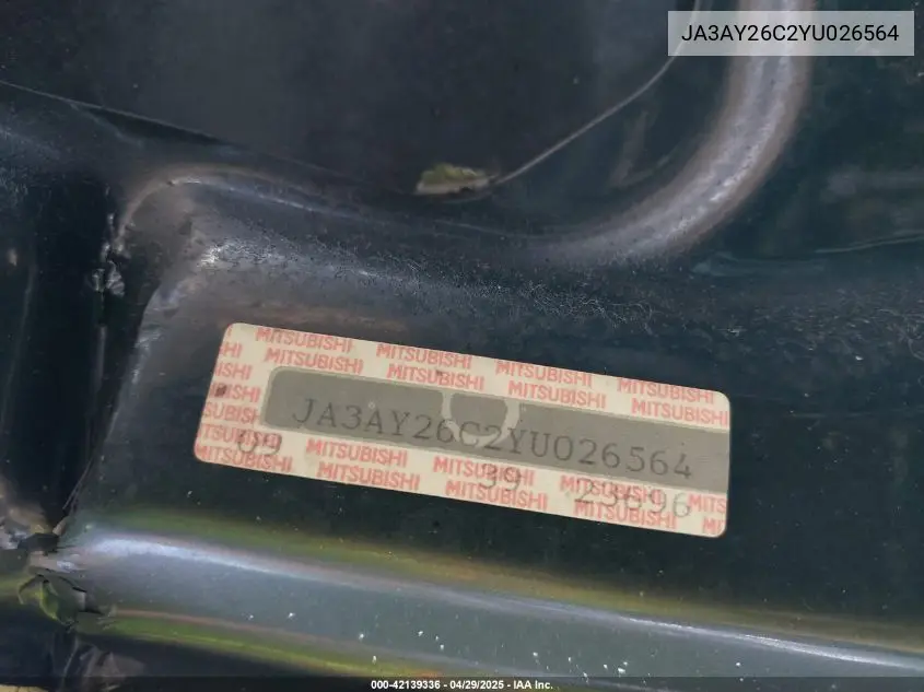 2000 Mitsubishi Mirage De VIN: JA3AY26C2YU026564 Lot: 42139336