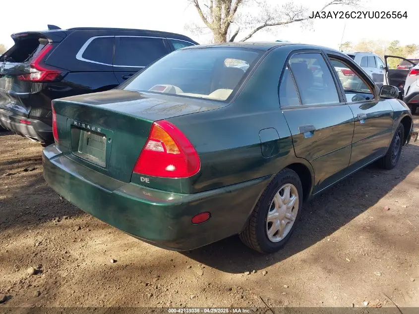 2000 Mitsubishi Mirage De VIN: JA3AY26C2YU026564 Lot: 42139336