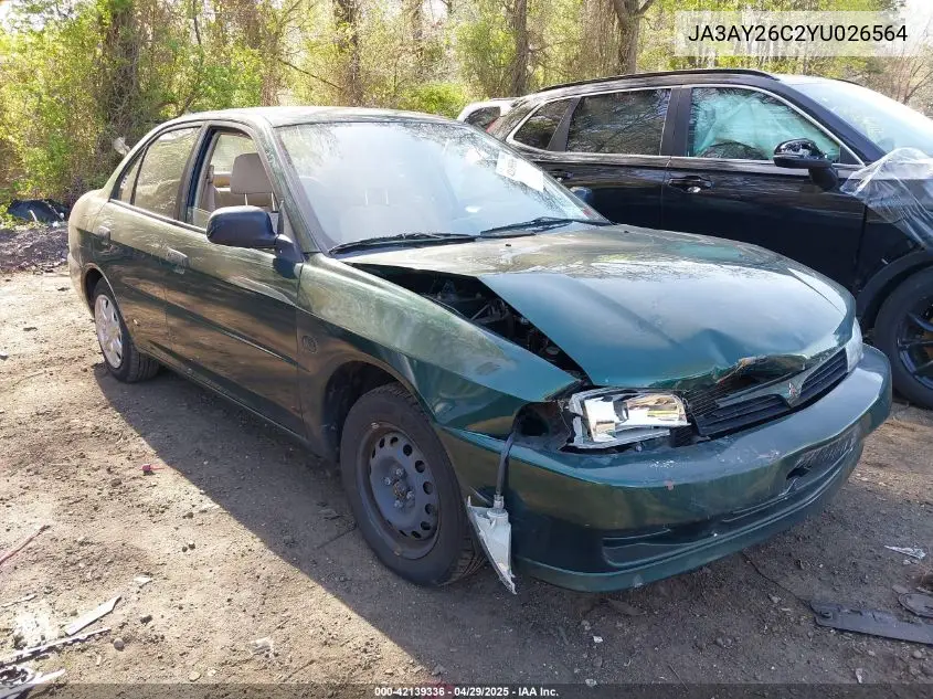 2000 Mitsubishi Mirage De VIN: JA3AY26C2YU026564 Lot: 42139336