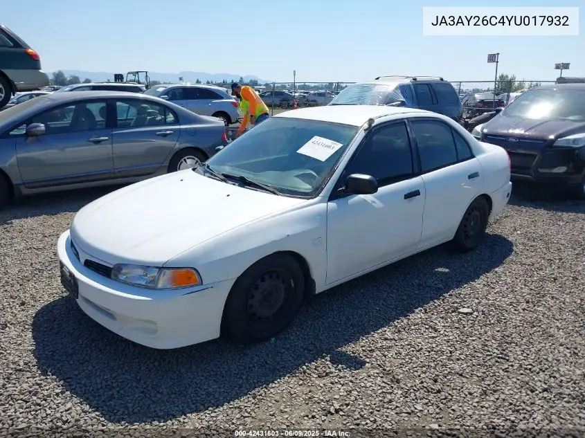 2000 Mitsubishi Mirage De VIN: JA3AY26C4YU017932 Lot: 42431603