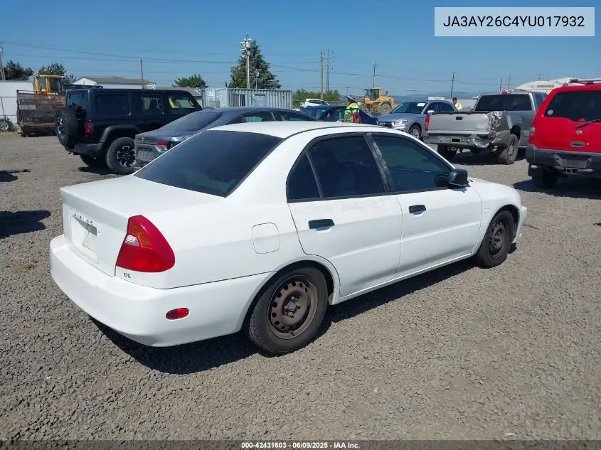 2000 Mitsubishi Mirage De VIN: JA3AY26C4YU017932 Lot: 42431603