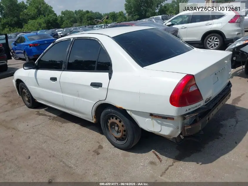 2001 Mitsubishi Mirage Es VIN: JA3AY26C51U012681 Lot: 42514171
