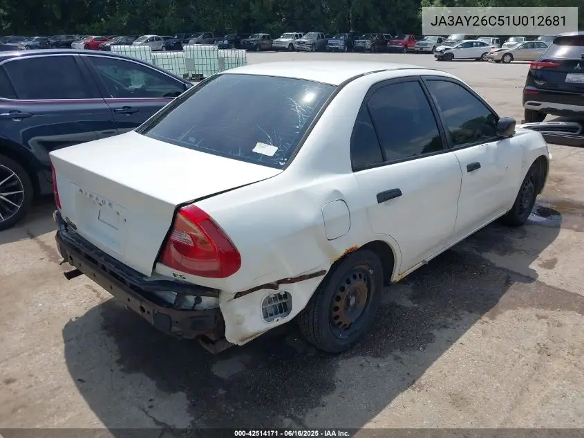 2001 Mitsubishi Mirage Es VIN: JA3AY26C51U012681 Lot: 42514171