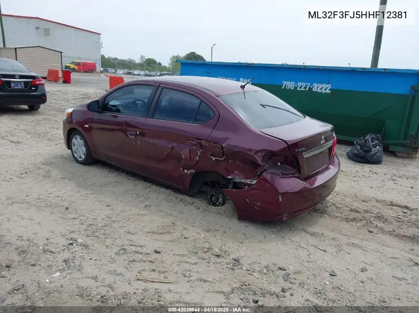 2017 Mitsubishi Mirage G4 Es VIN: ML32F3FJ5HHF12381 Lot: 42039844