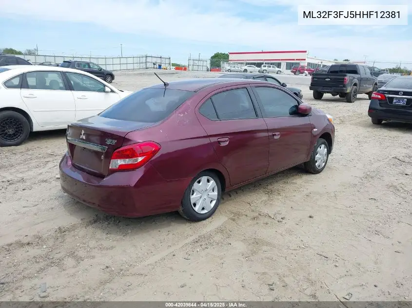 2017 Mitsubishi Mirage G4 Es VIN: ML32F3FJ5HHF12381 Lot: 42039844
