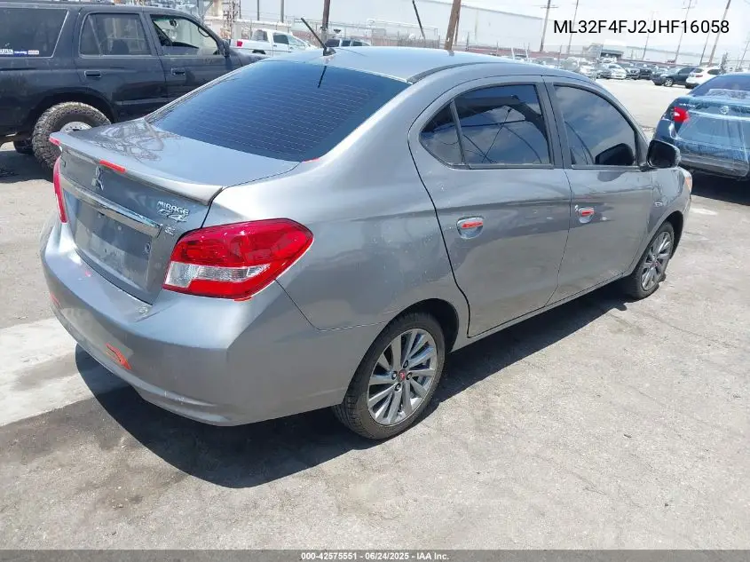 2018 Mitsubishi Mirage G4 Se VIN: ML32F4FJ2JHF16058 Lot: 42575551
