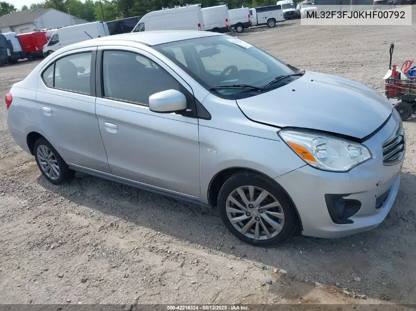 2019 Mitsubishi Mirage G4 Es VIN: ML32F3FJ0KHF00792 Lot: 42216324